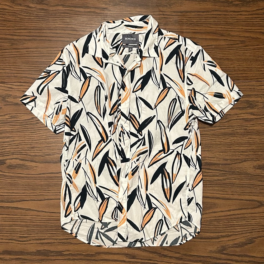 Bonobos Black and Orange Casual Button Down Shirt with Leaf Pattern